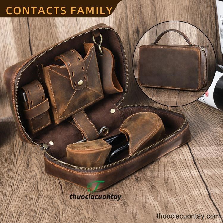 Bao da bò đựng tẩu và phụ kiện cao cấp Contacts Family