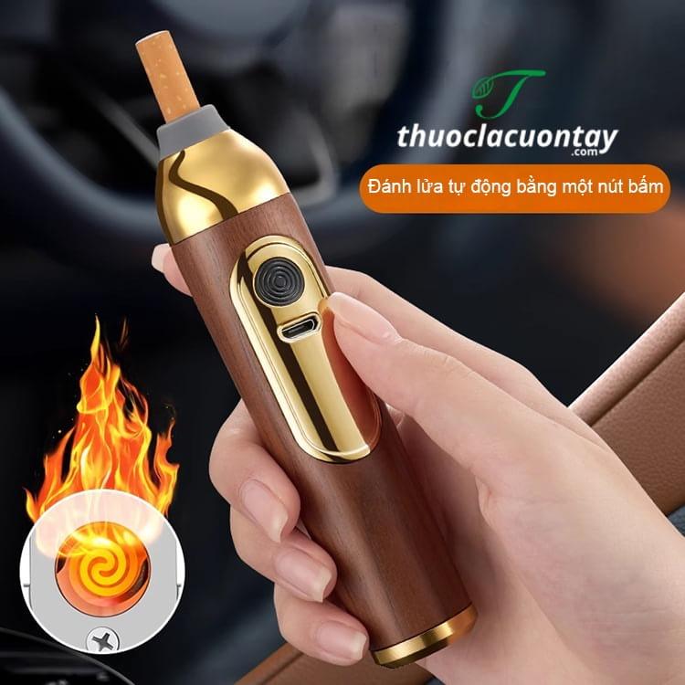 Gạt tàn thuốc lá bằng gỗ chống bay tro kèm bật lửa điện sạc USB