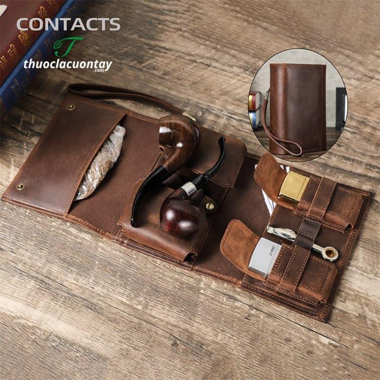 Bao da ngựa điên Contacts Family – Da thật cao cấp đựng tẩu và phụ kiện